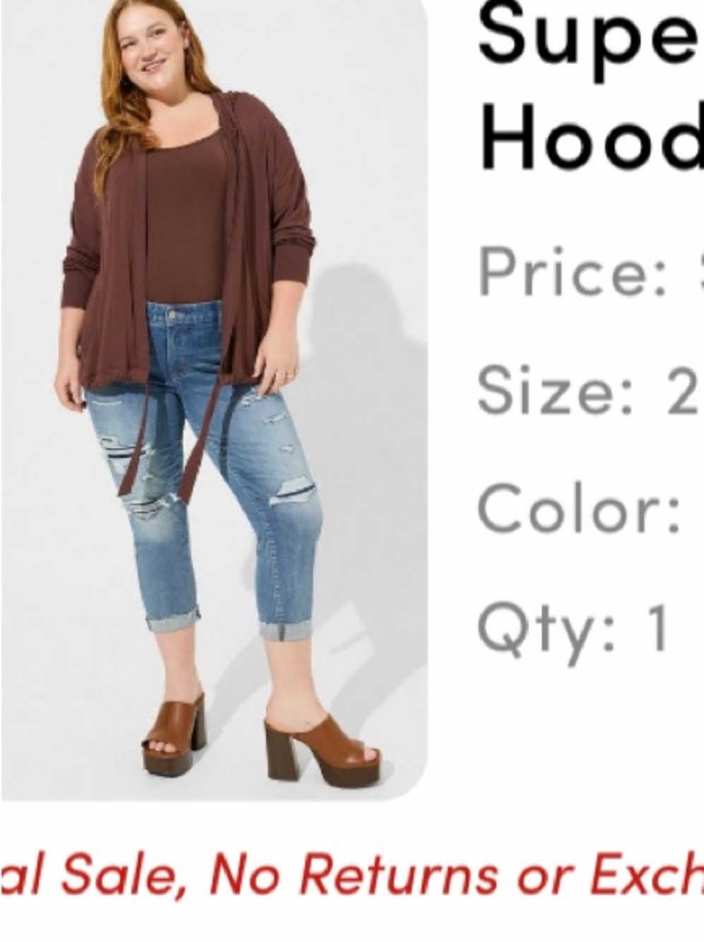 torrid Mauve-Brown Draped Open-Front Hoodie Cardigan